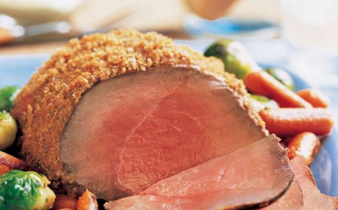 Three-Mustard Beef Sirloin Tip Roast with Vegetables